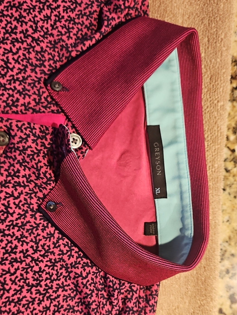 Greyson Pink and Black Patterned Polo with Magenta Collar